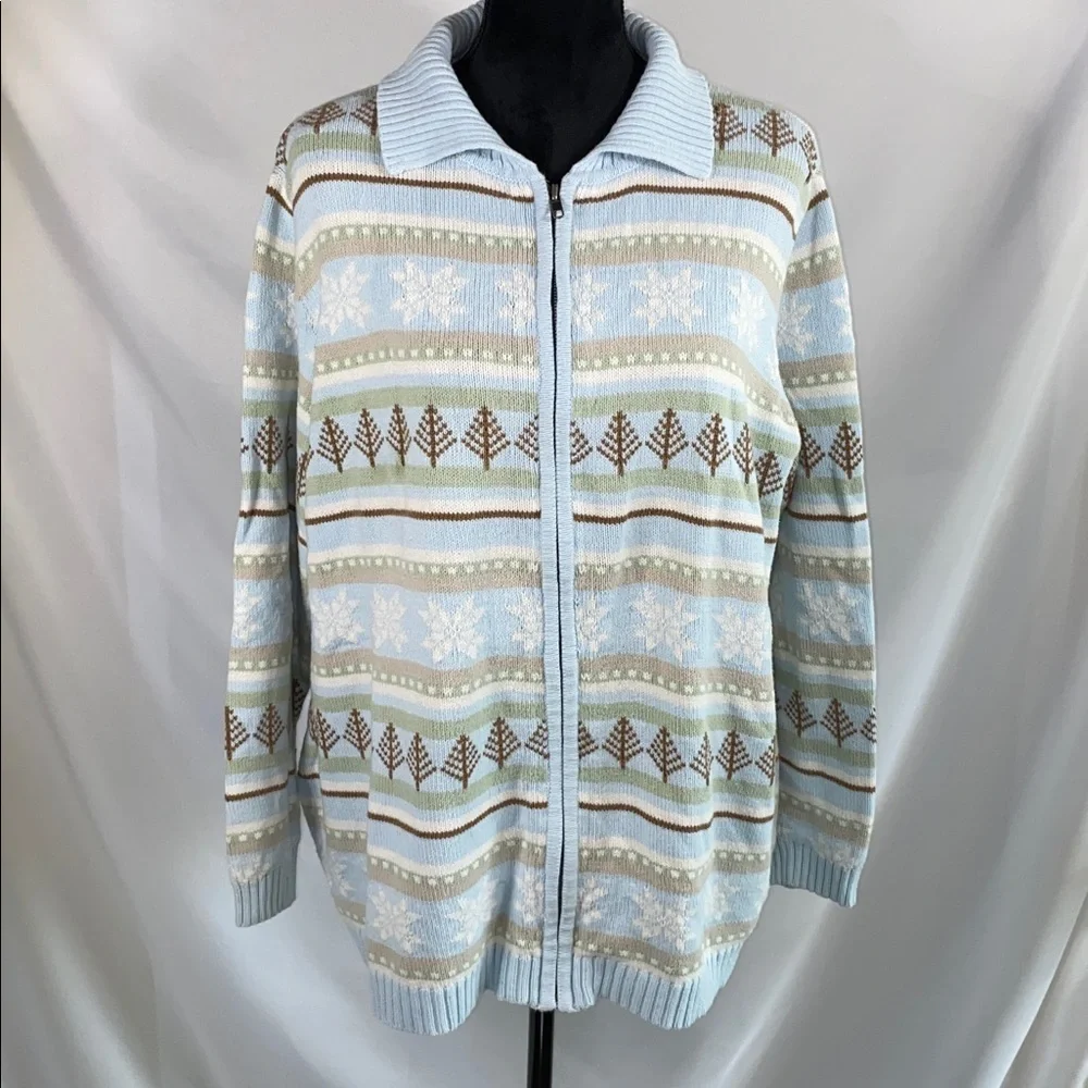Vintage 90s Cherokee Made in Japan Fair Isle Pastel Knit Zip Cardigan Plus 14W/1